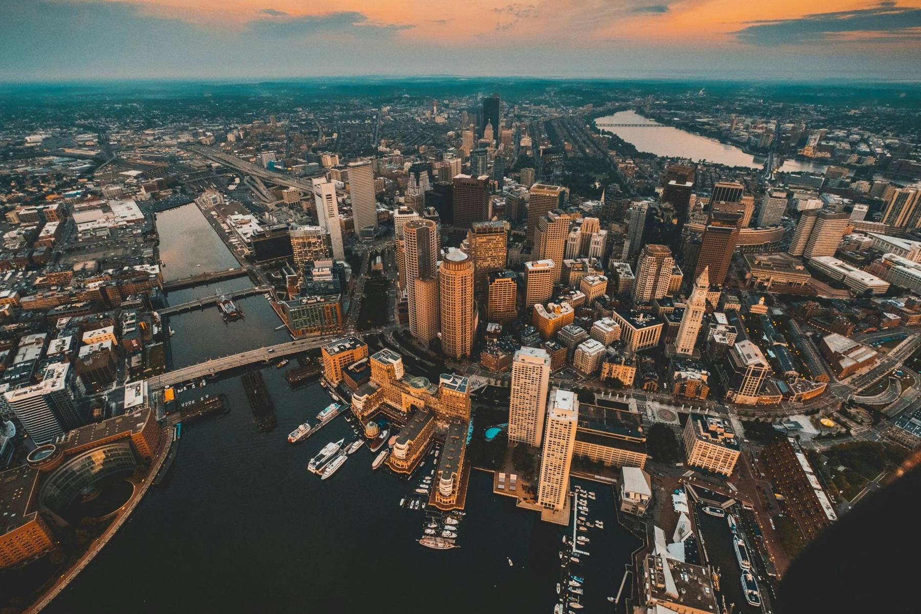 Aerial view of city buildings and streets